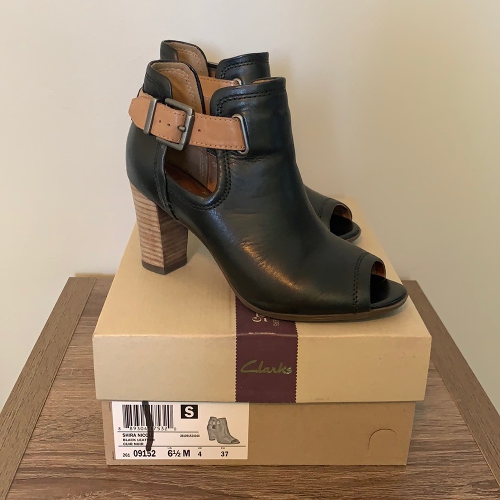 Clarks Black Leather Booties